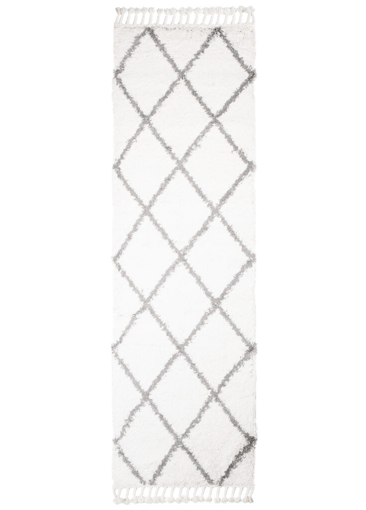Tapijt Loper Boho met Franjes Creme Ruiten Hoogpolig