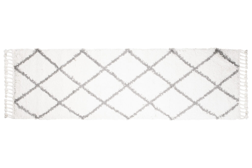 Tapijt Loper Boho met Franjes Creme Ruiten Hoogpolig