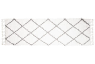Tapijt Loper Boho met Franjes Creme Ruiten Hoogpolig