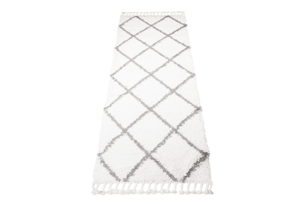 Tapijt Loper Boho met Franjes Creme Ruiten Hoogpolig