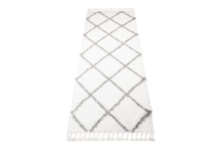 Tapijt Loper Boho met Franjes Creme Ruiten Hoogpolig