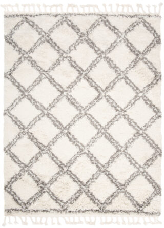 Vloerkleed Boho met Franjes Creme Geruit Hoogpolig