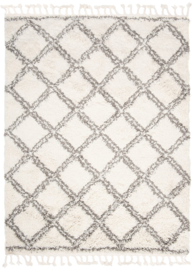 Vloerkleed Boho met Franjes Creme Geruit Hoogpolig