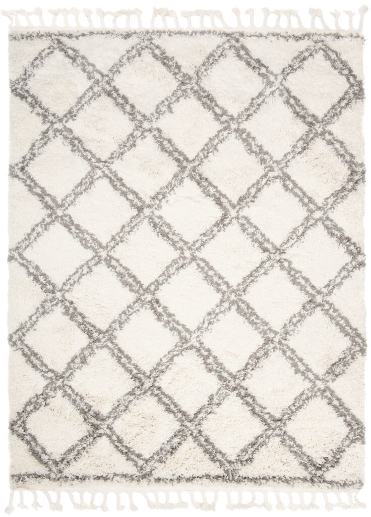 Vloerkleed Boho met Franjes Creme Geruit Hoogpolig