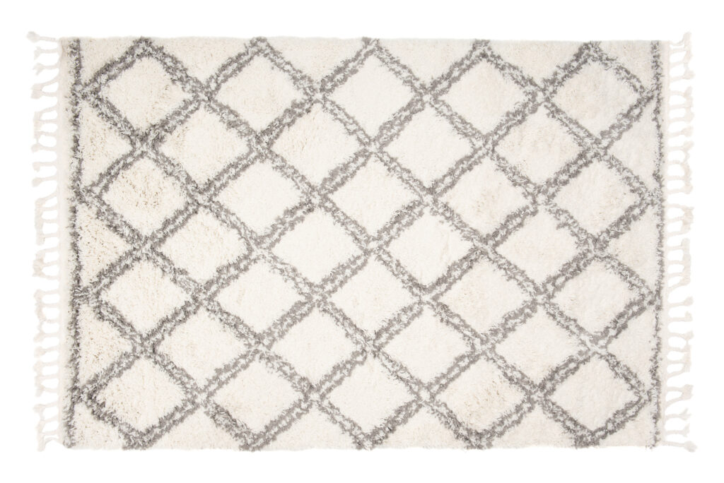 Vloerkleed Boho met Franjes Creme Geruit Hoogpolig