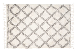 Vloerkleed Boho met Franjes Creme Geruit Hoogpolig