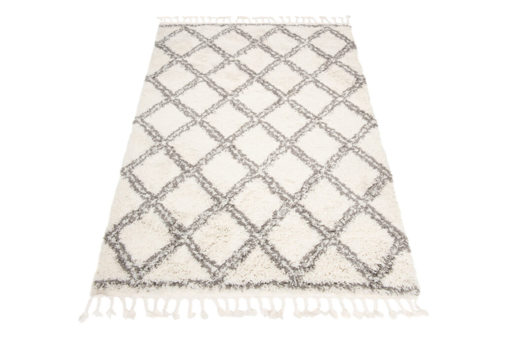 Vloerkleed Boho met Franjes Creme Geruit Hoogpolig