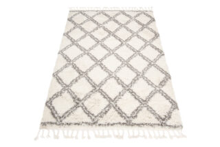 Vloerkleed Boho met Franjes Creme Geruit Hoogpolig
