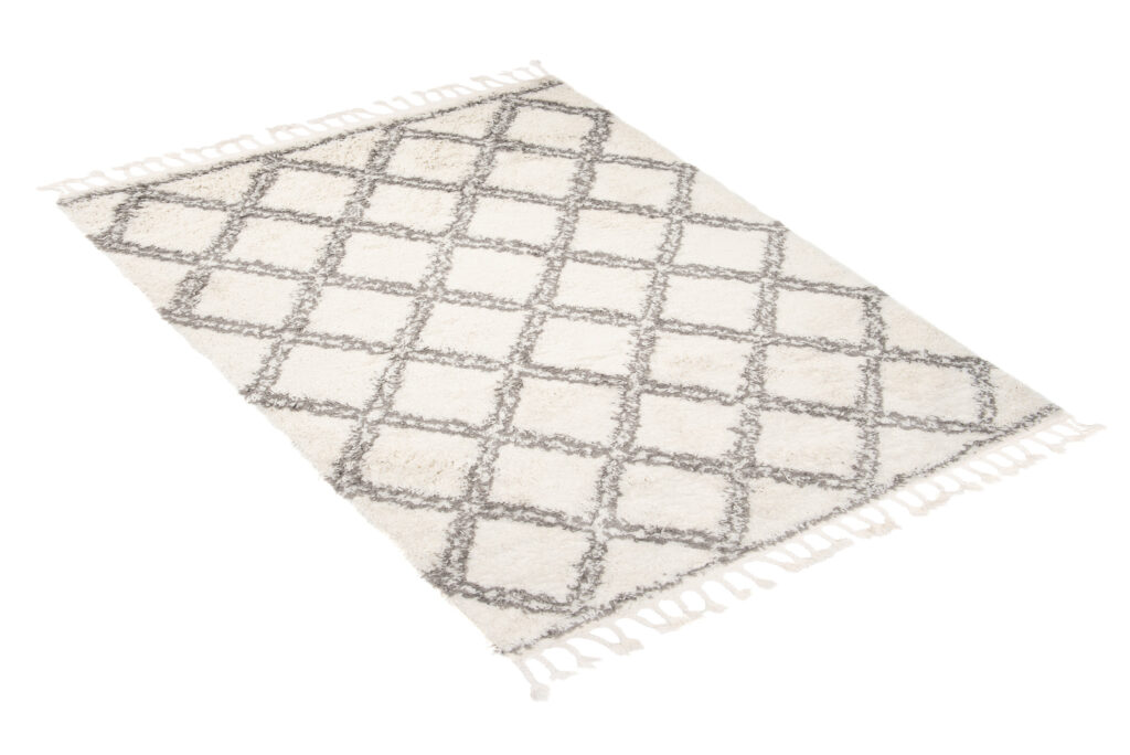 Vloerkleed Boho met Franjes Creme Geruit Hoogpolig