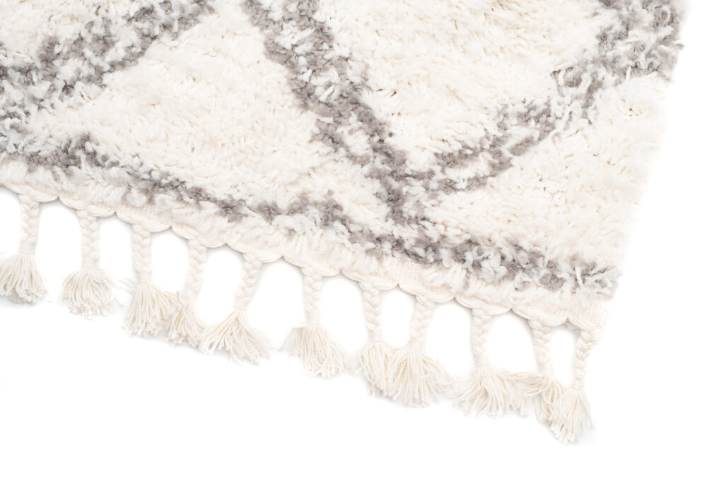 Vloerkleed Boho met Franjes Creme Geruit Hoogpolig