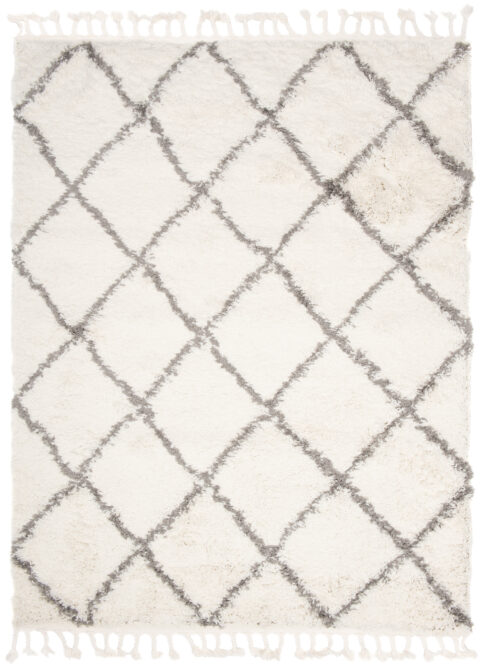 Vloerkleed Boho met Franjes Creme Ruiten Hoogpolig
