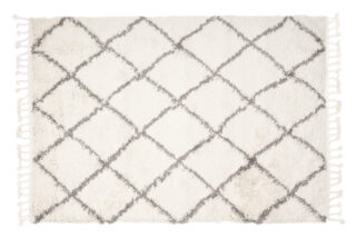 Vloerkleed Boho met Franjes Creme Ruiten Hoogpolig