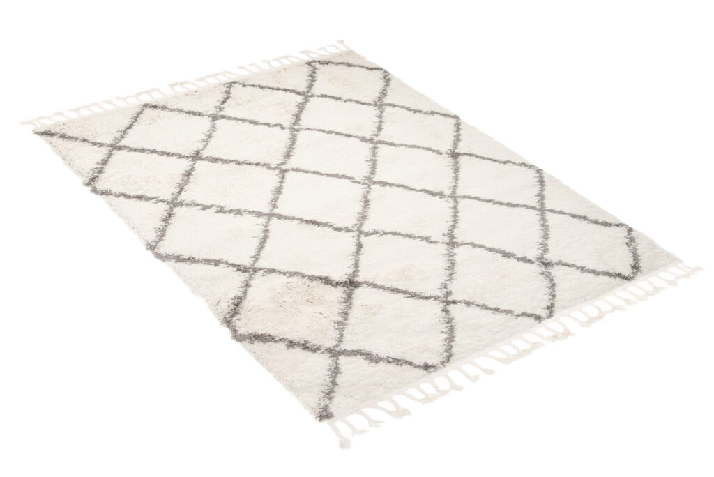 Vloerkleed Boho met Franjes Creme Ruiten Hoogpolig