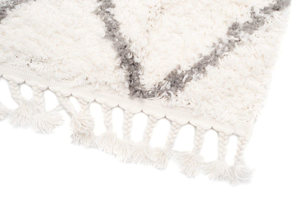 Vloerkleed Boho met Franjes Creme Ruiten Hoogpolig