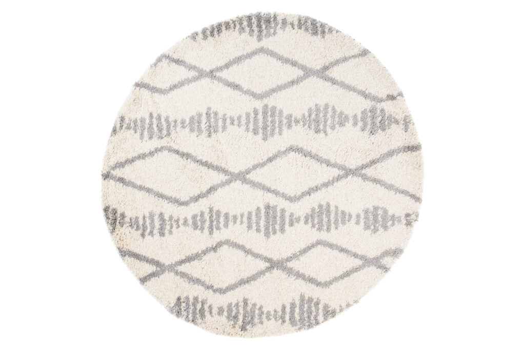 Vloerkleed Boho Rond Creme Ruiten Hoogpolig