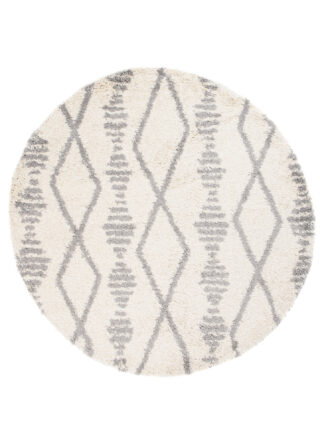 Vloerkleed Boho Rond Creme Ruiten Hoogpolig