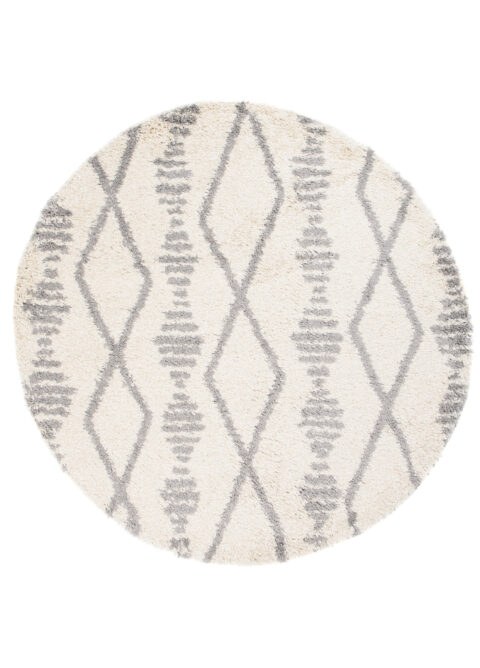 Vloerkleed Boho Rond Creme Ruiten Hoogpolig