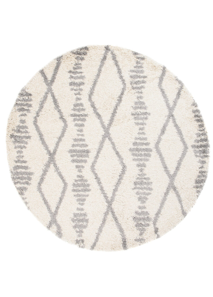 Vloerkleed Boho Rond Creme Ruiten Hoogpolig