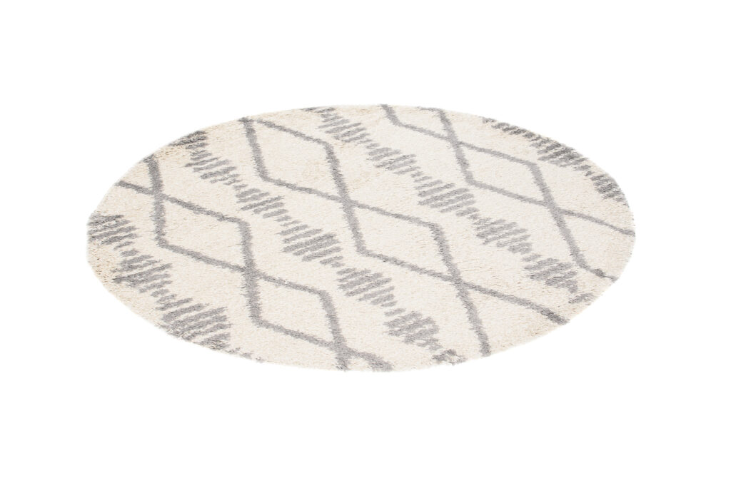 Vloerkleed Boho Rond Creme Ruiten Hoogpolig