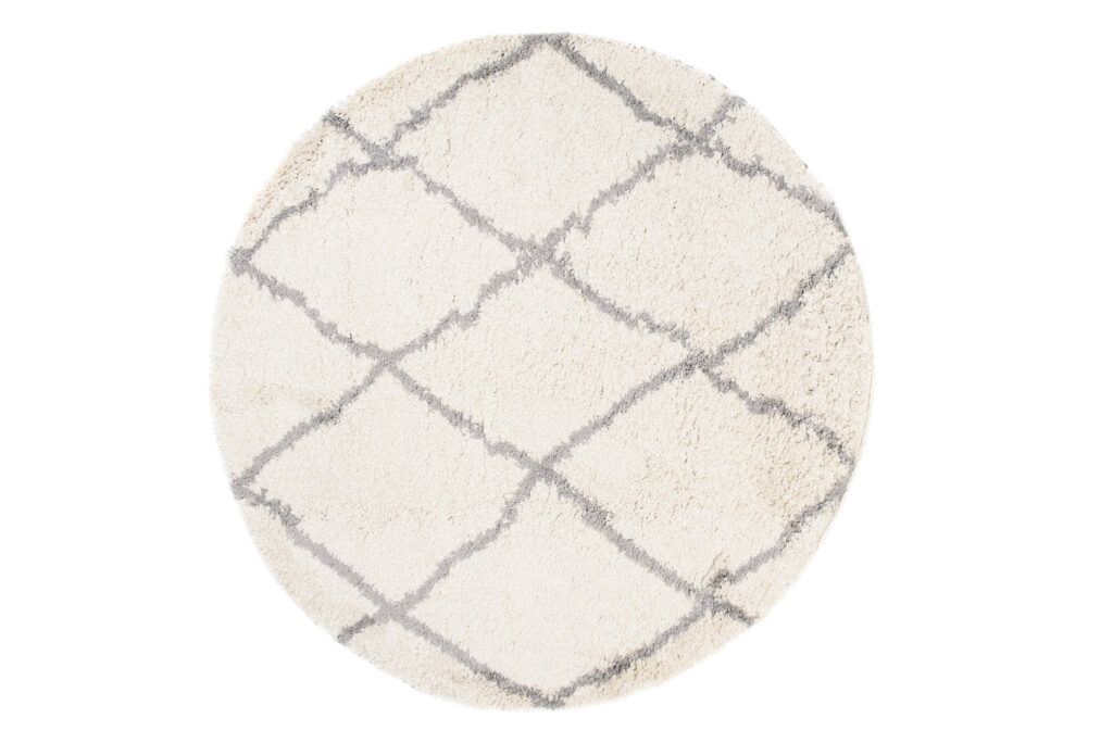 Vloerkleed Boho Rond Creme Geruit Hoogpolig