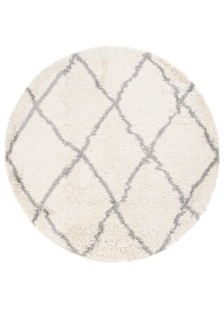 Vloerkleed Boho Rond Creme Geruit Hoogpolig