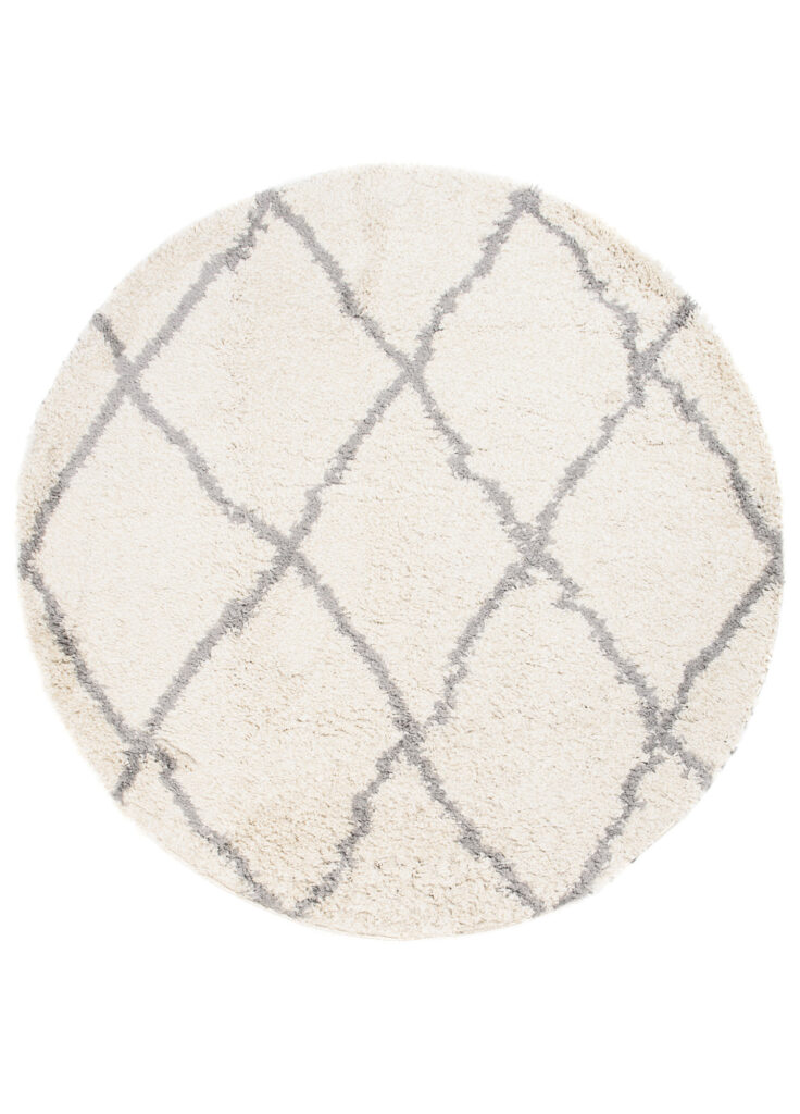 Vloerkleed Boho Rond Creme Geruit Hoogpolig