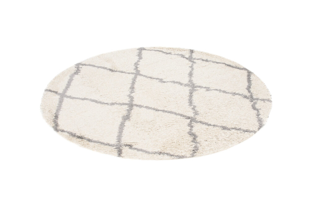 Vloerkleed Boho Rond Creme Geruit Hoogpolig