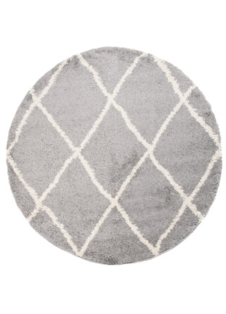 Vloerkleed Boho Rond Grijs Geruit Hoogpolig