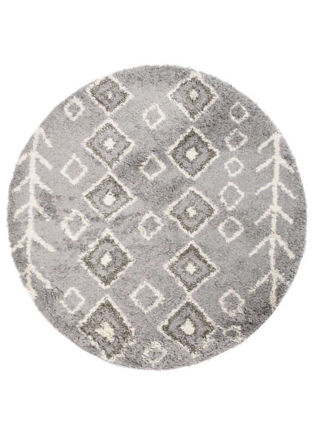 Vloerkleed Boho Rond Grijs Ethno Hoogpolig