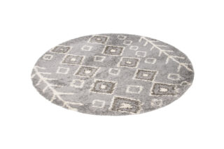 Vloerkleed Boho Rond Grijs Ethno Hoogpolig