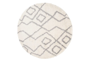 Vloerkleed Boho Rond Creme Zigzag Hoogpolig