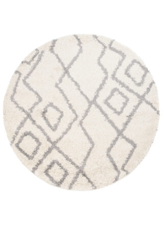 Vloerkleed Boho Rond Creme Zigzag Hoogpolig