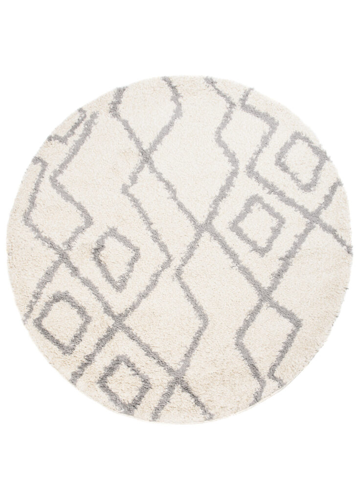 Vloerkleed Boho Rond Creme Zigzag Hoogpolig