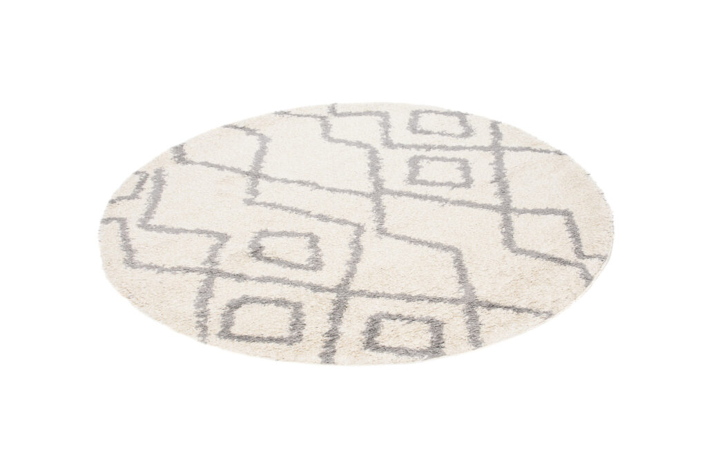 Vloerkleed Boho Rond Creme Zigzag Hoogpolig