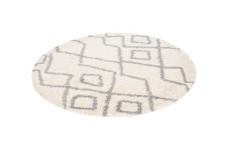 Vloerkleed Boho Rond Creme Zigzag Hoogpolig