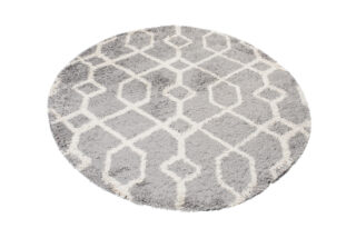 Vloerkleed Boho Rond Grijs Geometrisch Hoogpolig