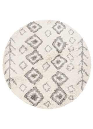 Vloerkleed Boho Rond Creme Ethno Hoogpolig