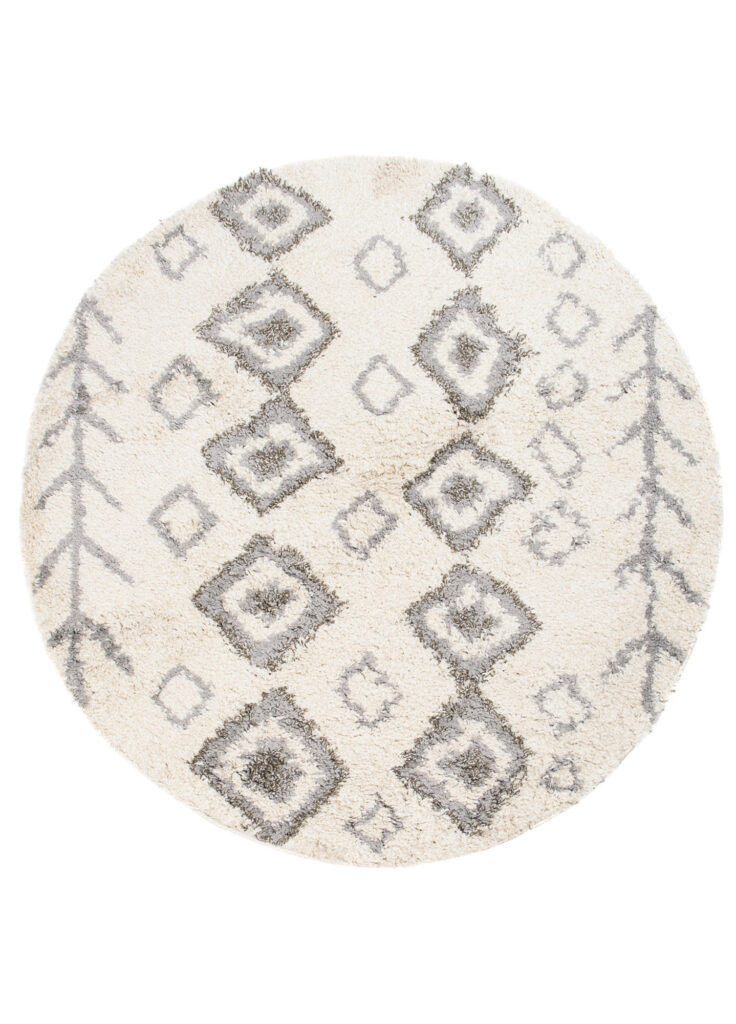 Vloerkleed Boho Rond Creme Ethno Hoogpolig