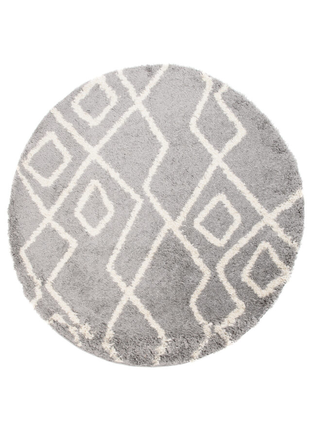 Vloerkleed Boho Rond Grijs Zigzag Hoogpolig