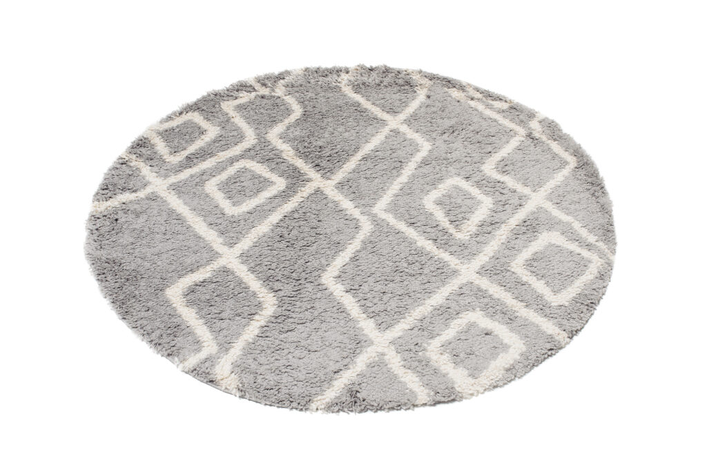 Vloerkleed Boho Rond Grijs Zigzag Hoogpolig