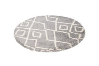 Vloerkleed Boho Rond Grijs Zigzag Hoogpolig