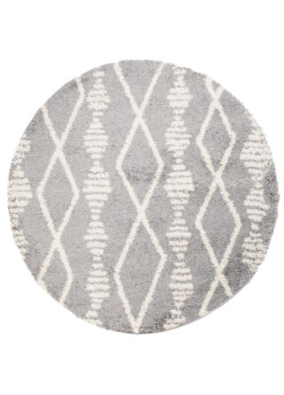 Vloerkleed Boho Rond Grijs Ruiten Hoogpolig