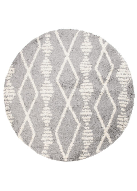 Vloerkleed Boho Rond Grijs Ruiten Hoogpolig