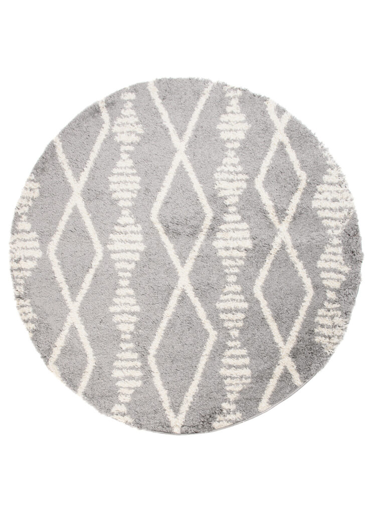 Vloerkleed Boho Rond Grijs Ruiten Hoogpolig