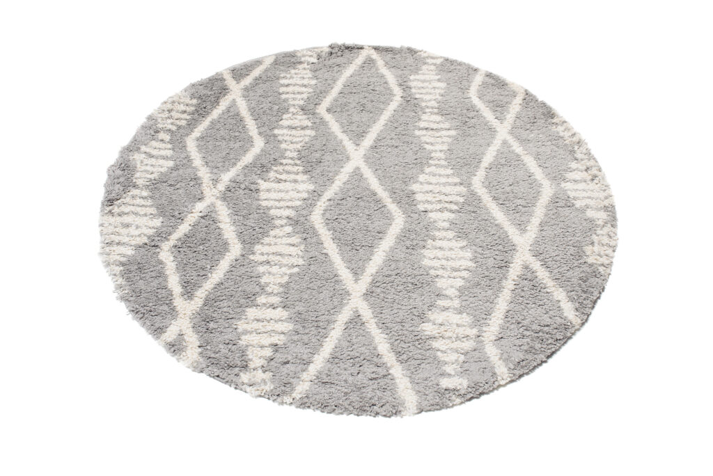 Vloerkleed Boho Rond Grijs Ruiten Hoogpolig