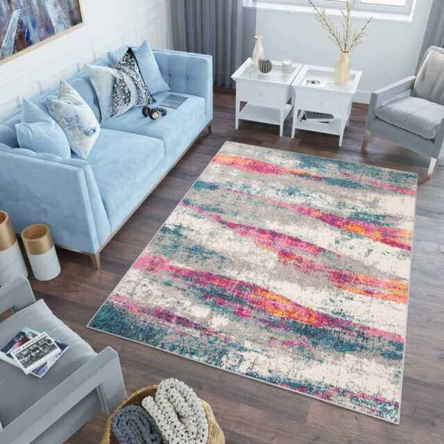 Vloerkleed Lazur Roze Veelkleurig Abstract Gewreven