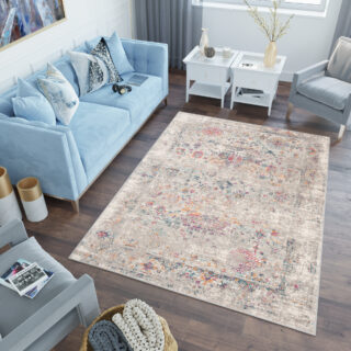 Vloerkleed Lazur Grijs Vintage Gebloemd Frame