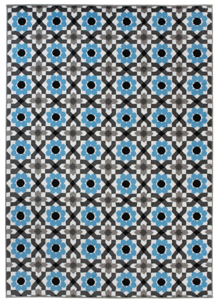 Vloerkleed Maya Grijs Blauw Gebloemd Mozaïek