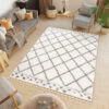 Vloerkleed Boho met Franjes Creme Geruit Stippen Hoogpolig