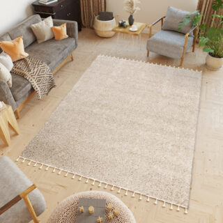 Vloerkleed Boho met Franjes Beige Hoogpolig